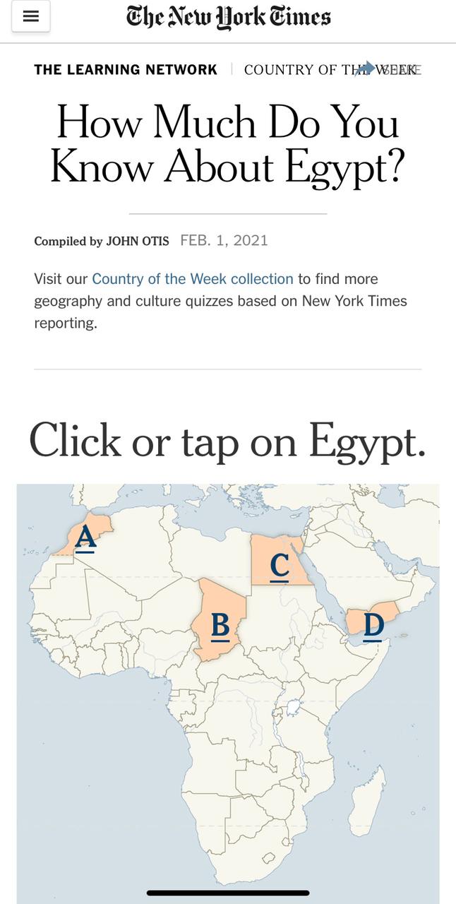 نيويورك تايمز تعرض اختبارات مشوقة لتعريف أطفال العالم بمصر